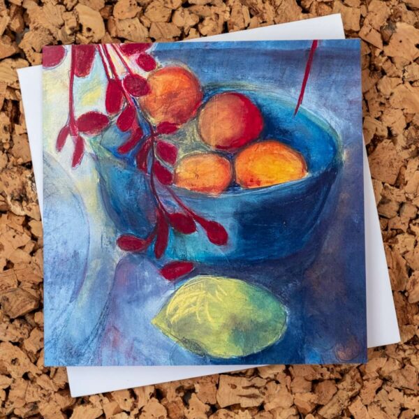Art card of still life featuring fruit bowl