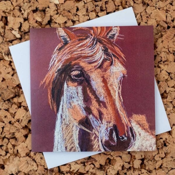 Card featuring image of horse in oil pastels